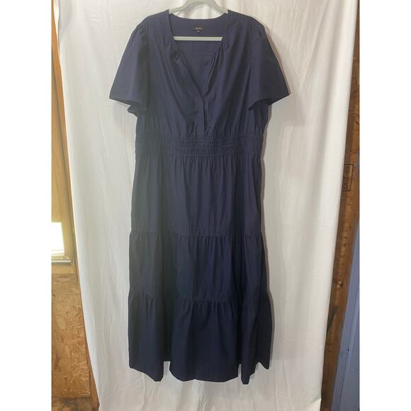 Quince 100% Organic Cotton Poplin Tiered Maxi Dress Navy Blue 3X - Picture 2 of 9